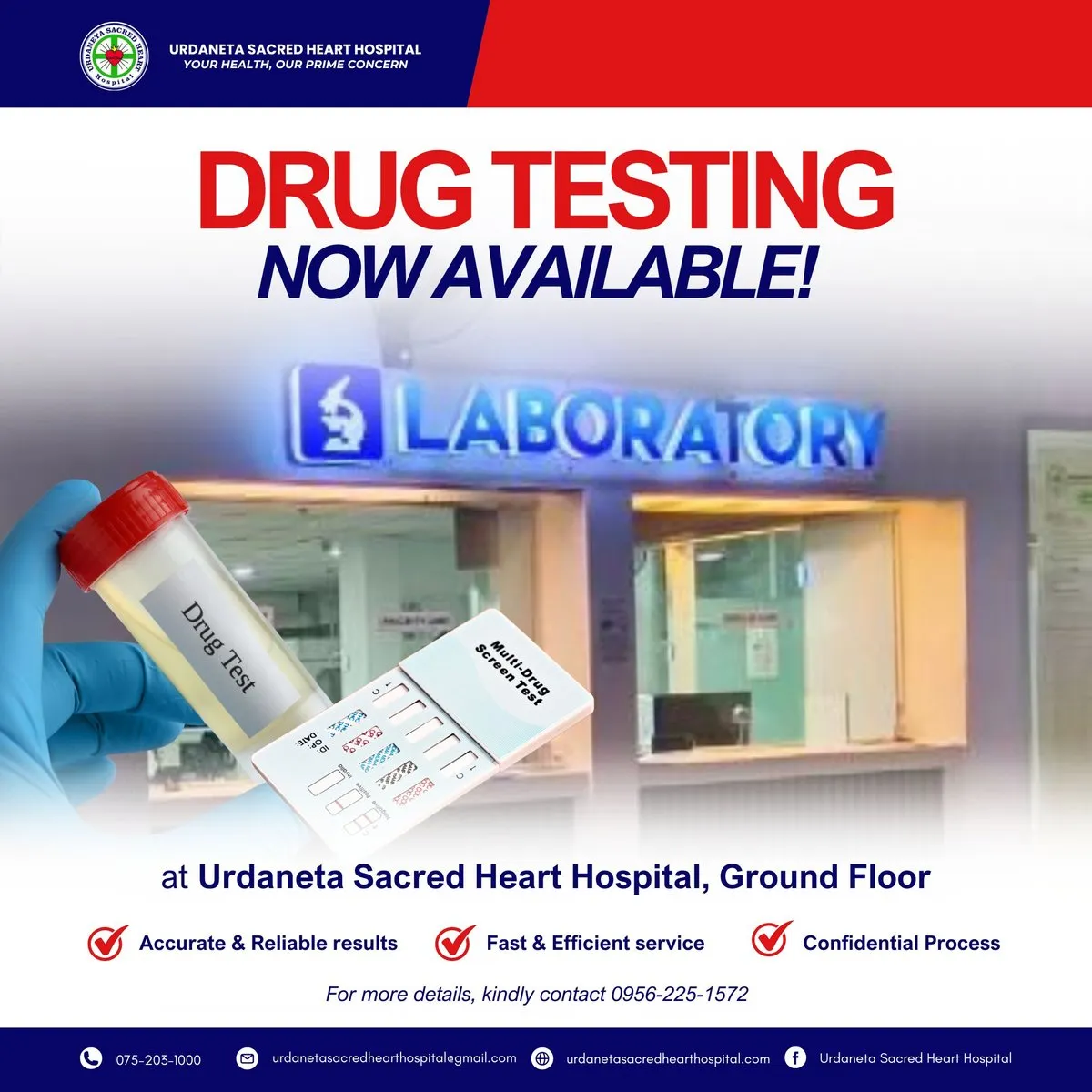 Drug testing now available — official Urdaneta Sacred Heart Hospital announcement