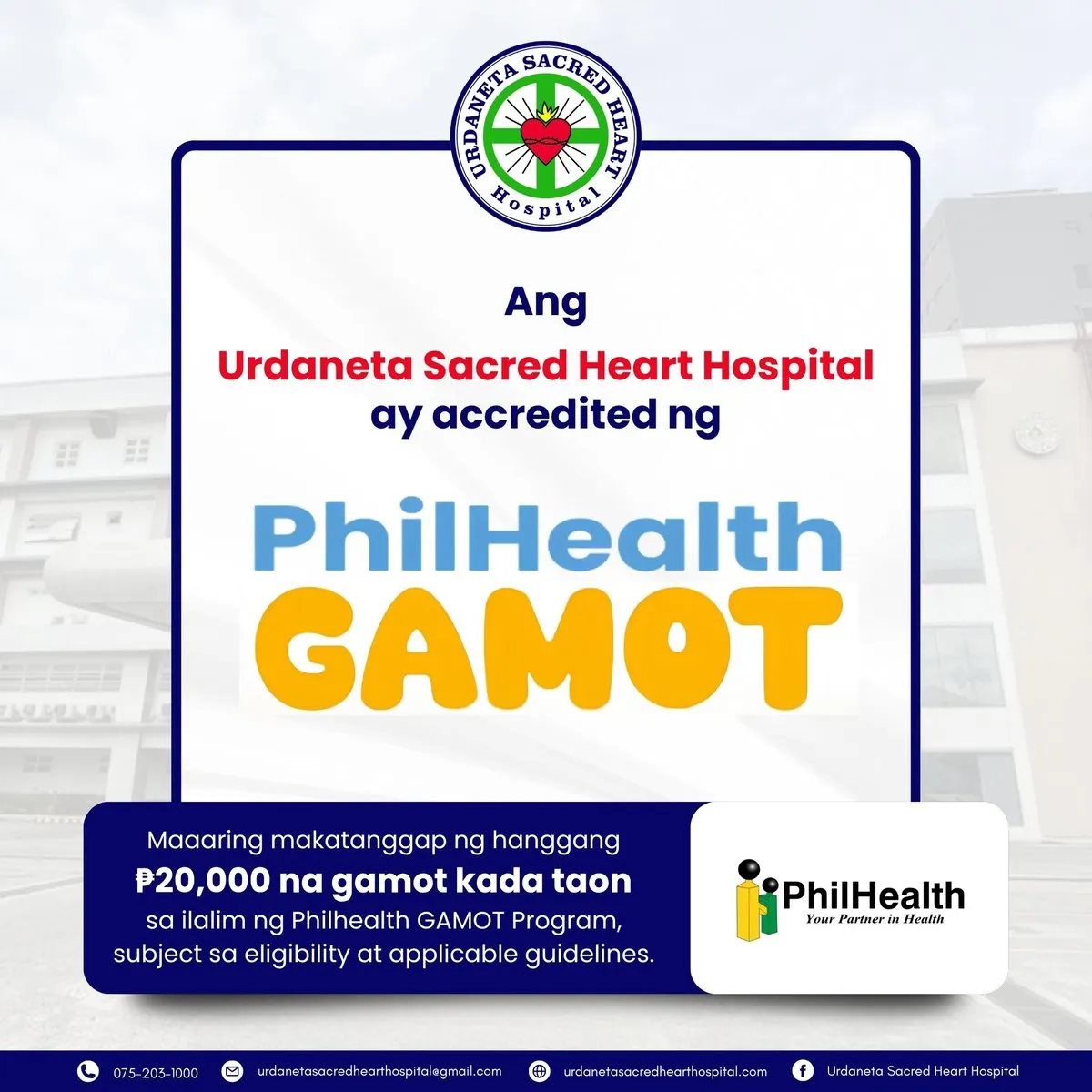 PhilHealth GAMOT accreditation — official Urdaneta Sacred Heart Hospital announcement